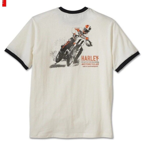 Harley-Davidson Men's 120th Anniversary White Ringer Short Sleeve Shirt Size XL - Picture 8 of 11